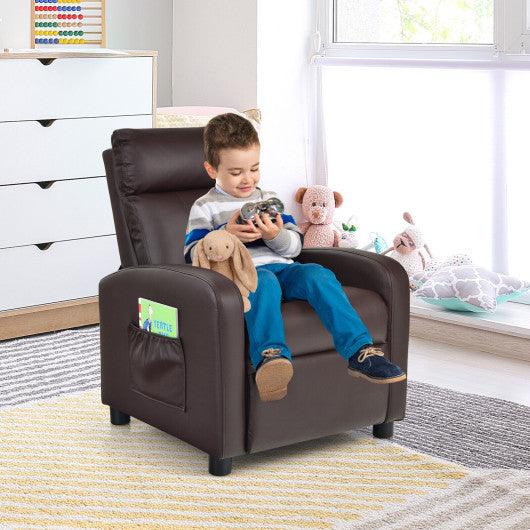 Ergonomic PU Leather Kids Recliner Lounge Sofa for 3-12 Age Group-Brown at Set Shop and Smile