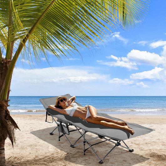 Folding Retractable Travel Camping Cot with Mattress and Carry Bag-Gray at Set Shop and Smile