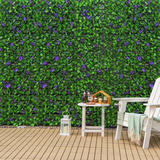 4 Pieces Expandable Faux Ivy Privacy Screen Fence Panel Pack with Flower-Purple at Set Shop and Smile