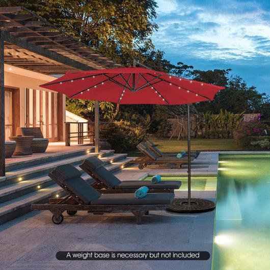 10 Feet Patio Solar Powered Cantilever Umbrella with Tilting System-Red at Set Shop and Smile