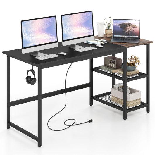 59 Inch Home Office Computer Desk with Removable Storage Shelves-Black at Set Shop and Smile