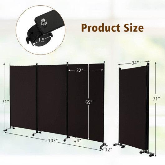 3 Panel Folding Room Divider with Lockable Wheels-Brown at Set Shop and Smile