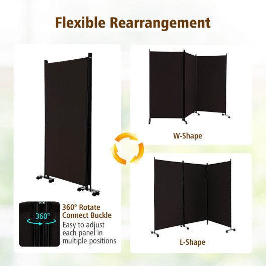 3 Panel Folding Room Divider with Lockable Wheels-Brown at Set Shop and Smile