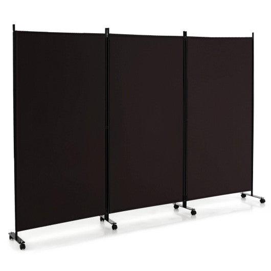 3 Panel Folding Room Divider with Lockable Wheels-Brown at Set Shop and Smile