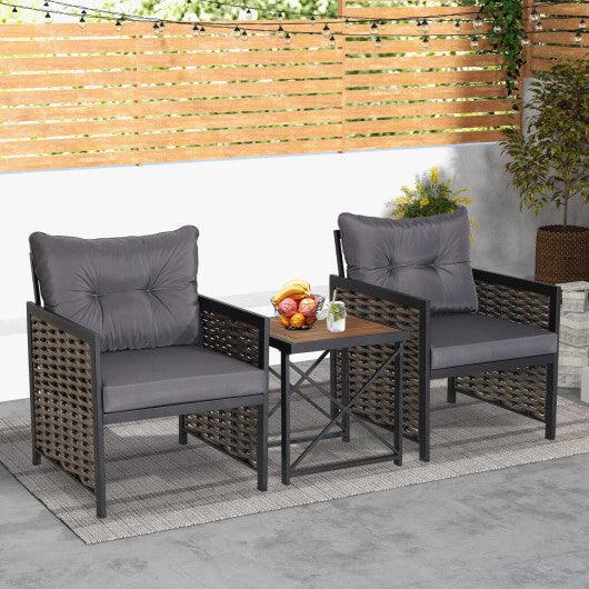 3 Piece Patio Rattan Furniture Set with Acacia Wood Tabletop at Set Shop and Smile