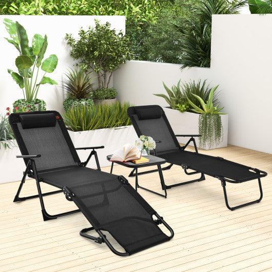 3 Pieces Patio Folding Chaise Lounge Set with PVC Tabletop-Black at Set Shop and Smile
