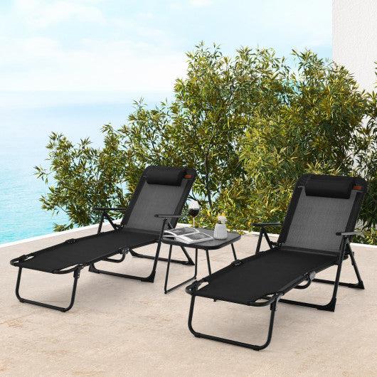 3 Pieces Patio Folding Chaise Lounge Set with PVC Tabletop-Black at Set Shop and Smile