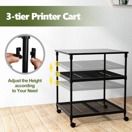 3 Tier Printer Stand Rolling Fax Cart with Adjustable Shelf and Swivel Wheels at Set Shop and Smile