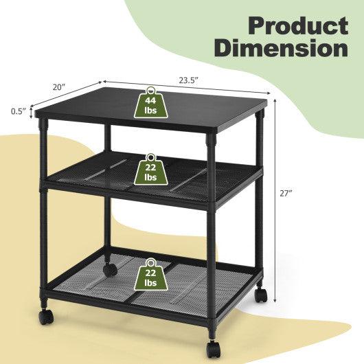 3 Tier Printer Stand Rolling Fax Cart with Adjustable Shelf and Swivel Wheels at Set Shop and Smile