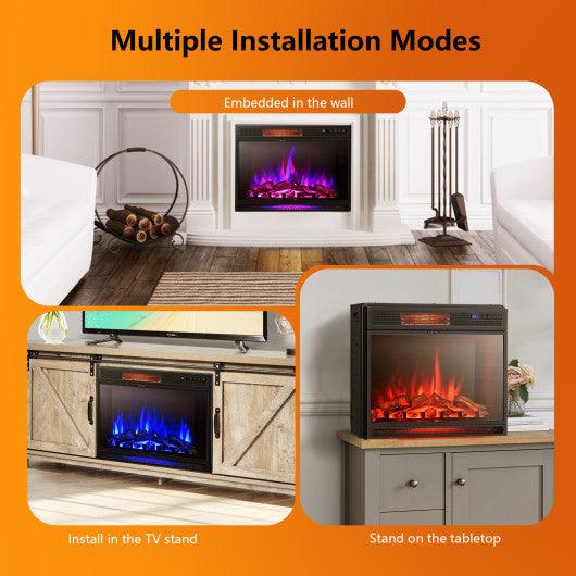 28 Inch Electric Freestanding and Recessed Fireplace with Remote at Set Shop and Smile