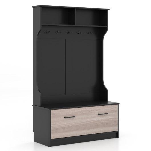 3 in 1 Coat Rack with Entryway Bench and Hooks and Enclosed Cabinet-Black at Set Shop and Smile