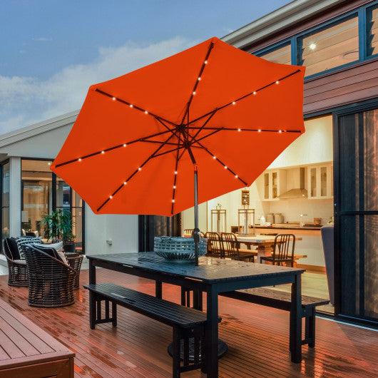 10' Solar LED Lighted Patio Market Umbrella Shade Tilt Adjustment Crank-Orange at Set Shop and Smile