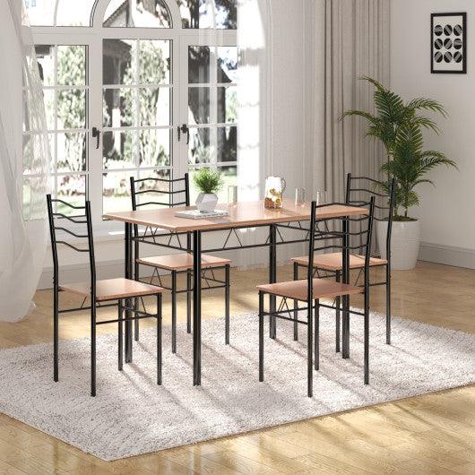 5 Pieces Wood Metal Dining Table Set with 4 Chairs-Natural at Set Shop and Smile
