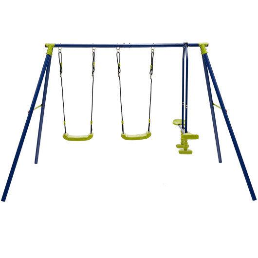 440 Pounds Kids Swing Set with Two Swings and One Glider at Set Shop and Smile