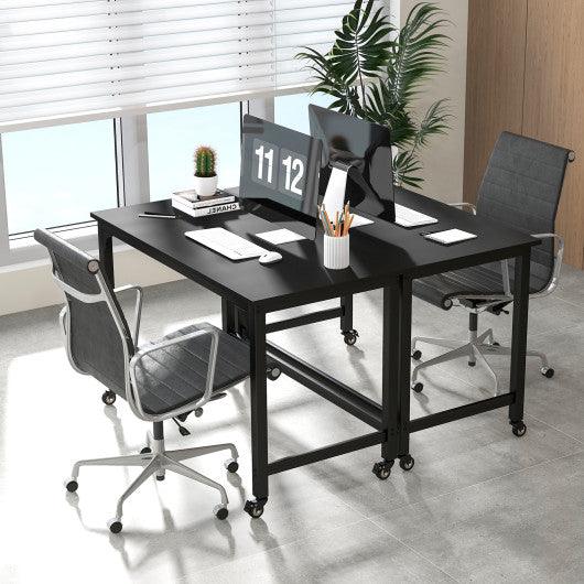 Wood Top Metal Frame Rolling Computer Desk Laptop Table-Black at Set Shop and Smile