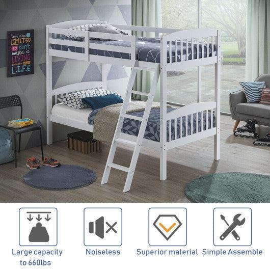 Hardwood Twin Bunk Beds with Individual Kid Bed Ladder-White at Set Shop and Smile
