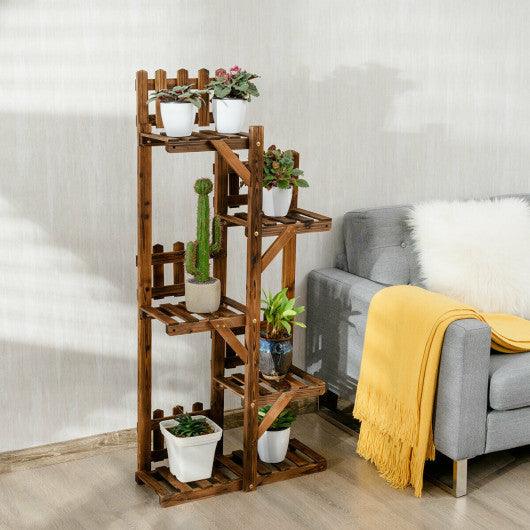 5-Tier Flower Rack Wood Plant Stand 6 Pots Display Shelf at Set Shop and Smile