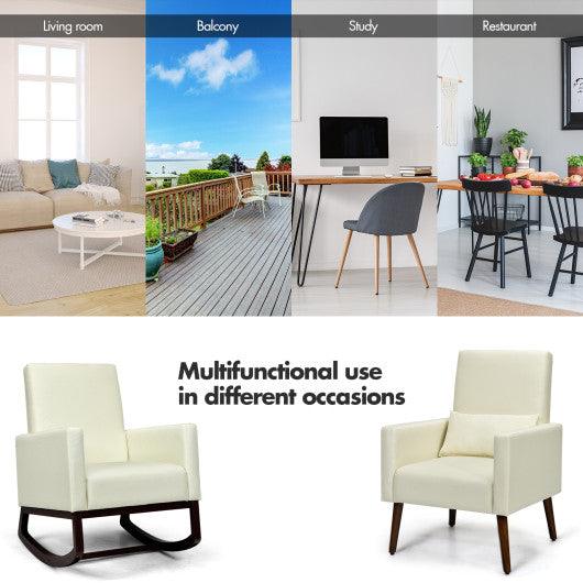 2-in-1 Fabric Upholstered Rocking Chair with Pillow-Beige at Set Shop and Smile