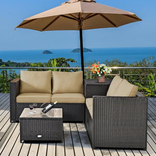 4 Pieces Outdoor Patio Rattan Furniture Set with Cushioned Loveseat and Storage Box-Brown at Set Shop and Smile
