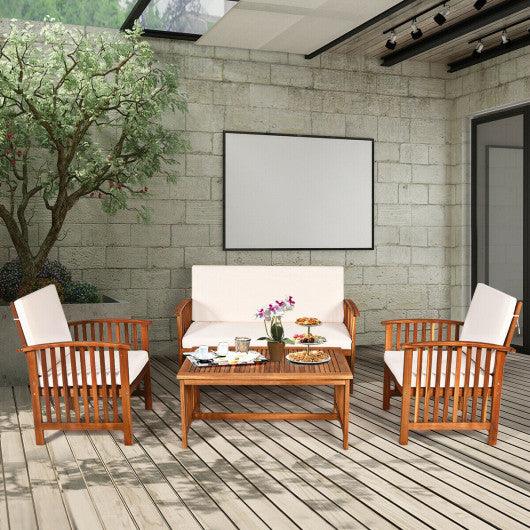 4 Pieces Patio Solid Wood Furniture Set-Beige at Set Shop and Smile