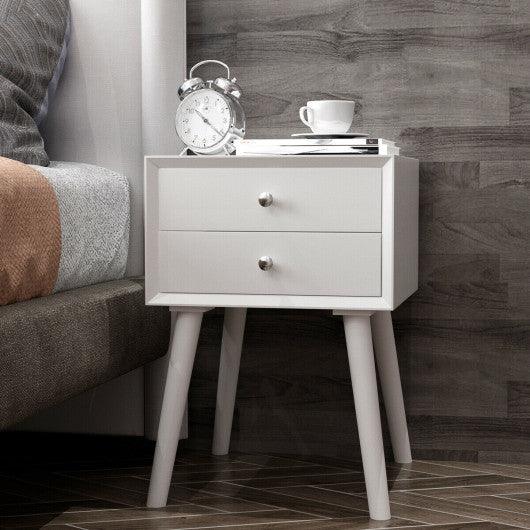 Wooden Nightstand Mid-Century End Side Table with 2 Storage Drawers-White at Set Shop and Smile