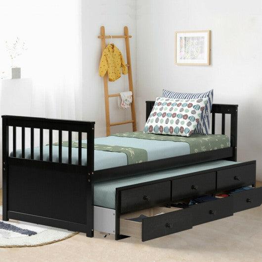 Twin Captain’s Bed with Trundle and 3 Storage Drawers-Dark Brown at Set Shop and Smile