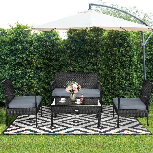 4 Pieces Patio Rattan Cushioned Furniture Set with Loveseat and Table-Black at Set Shop and Smile