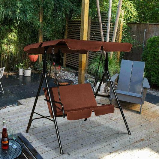 Loveseat Cushioned Patio Steel Frame Swing Glider-Brown at Set Shop and Smile