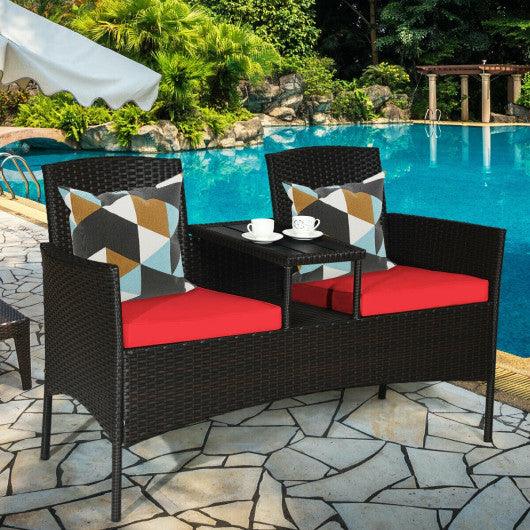 Modern Patio Conversation Set with Built-in Coffee Table and Cushions -Red at Set Shop and Smile