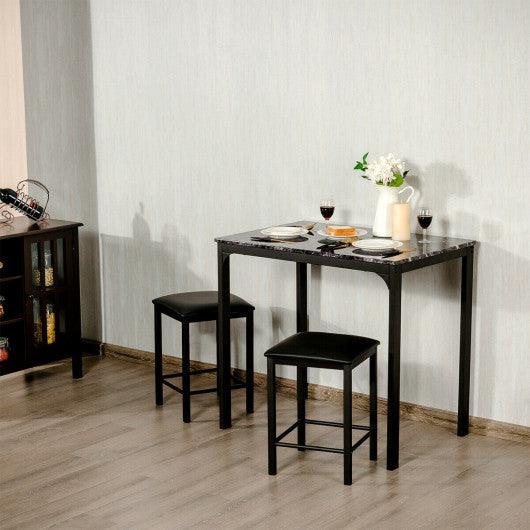 3 Piece Counter Height Dining Set Faux Marble Table-Black at Set Shop and Smile