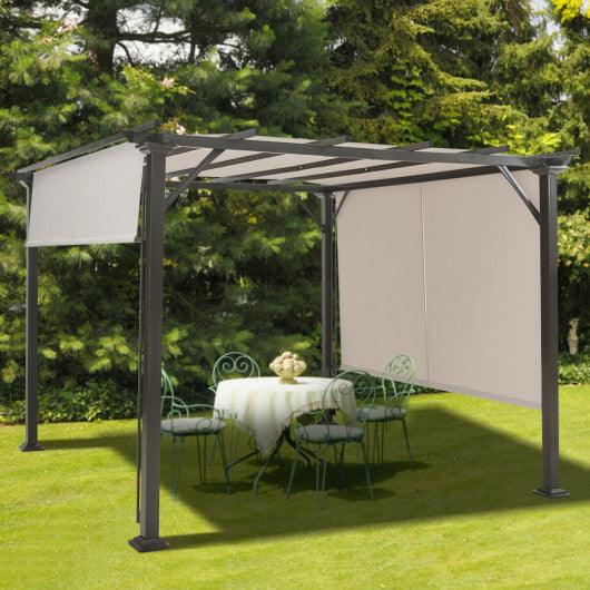 10 x 10 Feet Metal Frame Patio Furniture Shelter-Beige at Set Shop and Smile