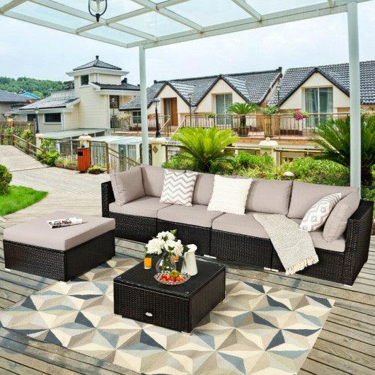 6 Pieces Outdoor Patio Rattan Furniture Set Sofa Ottoman at Set Shop and Smile