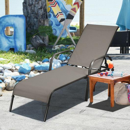 Adjustable Patio Chaise Folding Lounge Chair with Backrest-Brown at Set Shop and Smile