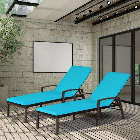 2 Pieces Patio Rattan Adjustable Back Lounge Chair with Armrest and Removable Cushions-Turquoise at Set Shop and Smile