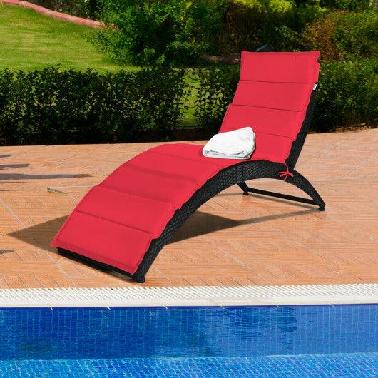 Folding Patio Rattan Portable Lounge Chair Chaise with Cushion-Red at Set Shop and Smile