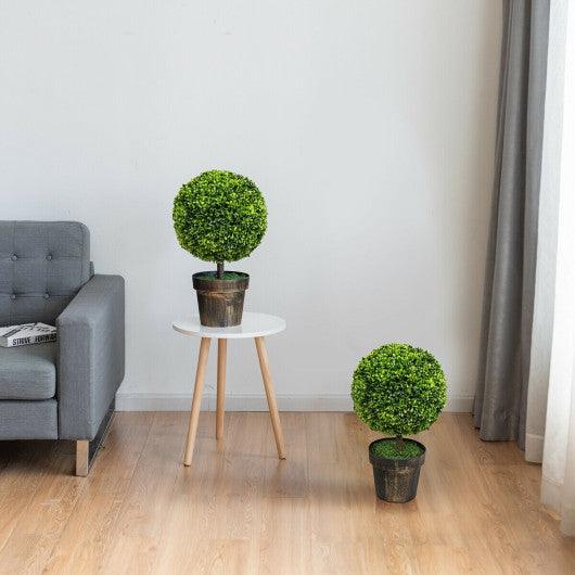 2 Pieces 24 Inch Artificial Boxwood Topiary Ball Tree for House and Office at Set Shop and Smile