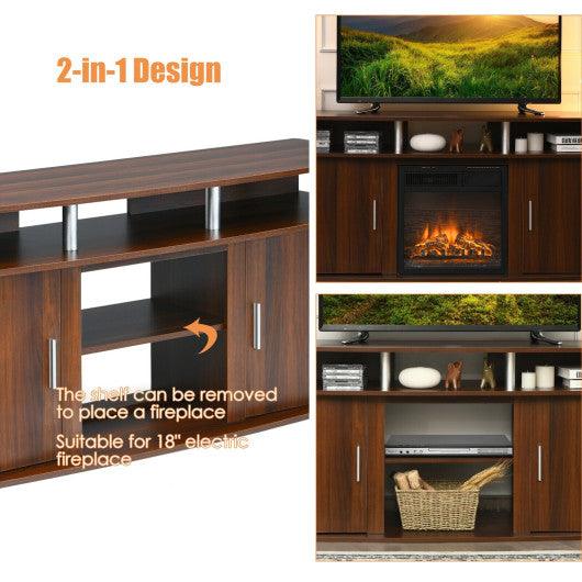 63 Inch TV Entertainment Console Center with 2 Cabinets-Walnut at Set Shop and Smile