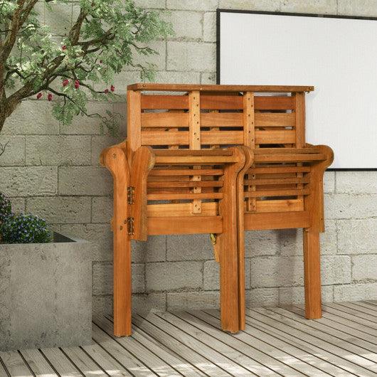 49 Inch Eucalyptus Wood Outdoor Folding Bench with Backrest Armrest for Patio Garden at Set Shop and Smile