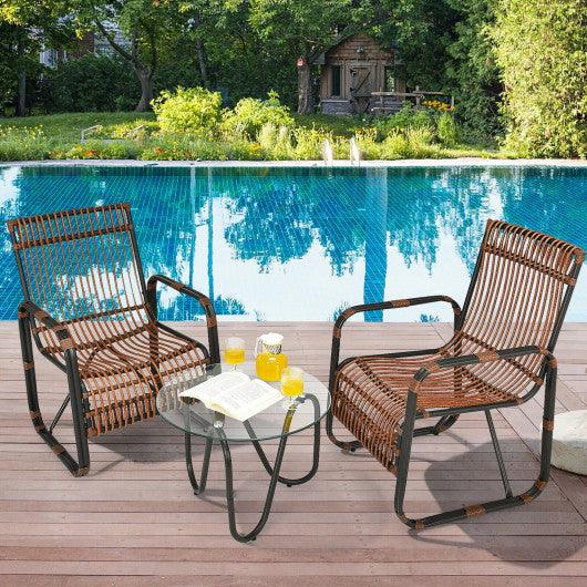3 Pieces Patio Rattan Furniture Set with 2 Single Wicker Chairs and Glass Side Table at Set Shop and Smile
