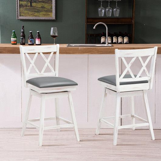 2 Pieces 24 Inch Swivel Counter Height Barstool Set with Rubber Wood Legs-White at Set Shop and Smile