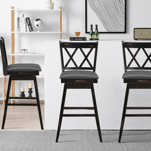 2 Pieces 29 Inches Swivel Counter Height Barstool Set with Rubber Wood Legs-Black at Set Shop and Smile