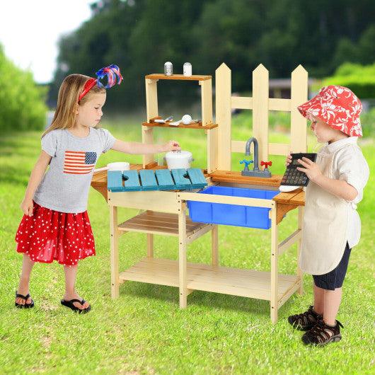 Kid's Outdoor Wooden Pretend Cook Kitchen Playset Toy at Set Shop and Smile
