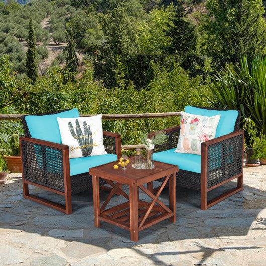 3 Pieces Acacia Wood Patio Furniture Set with Coffee Table-Turquoise at Set Shop and Smile
