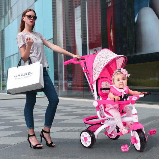 4-in-1 Detachable Baby Stroller Tricycle with Round Canopy -Pink at Set Shop and Smile