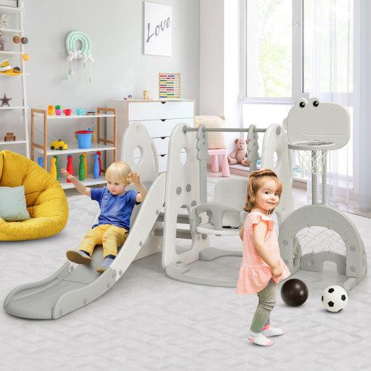 6 in 1 Toddler Slide and Swing Set with Ball Games-White at Set Shop and Smile