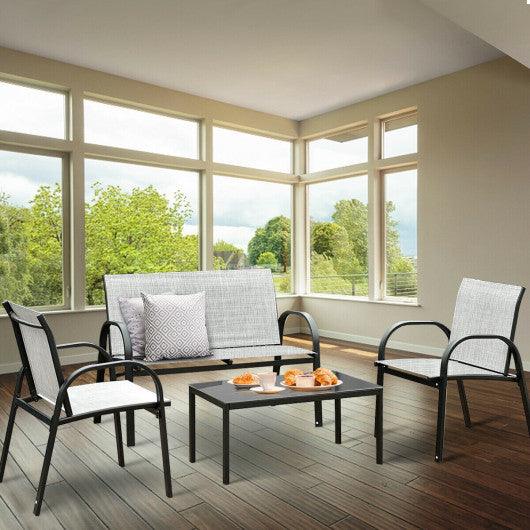 4 Pieces Patio Furniture Set with Glass Top Coffee Table-Gray at Set Shop and Smile