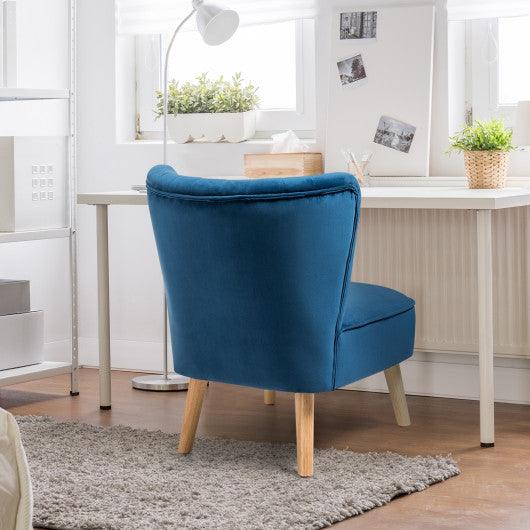 Modern Armless Velvet Accent Chair with Wood Legs-Blue at Set Shop and Smile