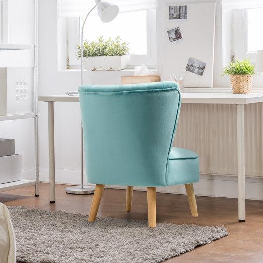 Modern Armless Velvet Accent Chair with Wood Legs-Green at Set Shop and Smile