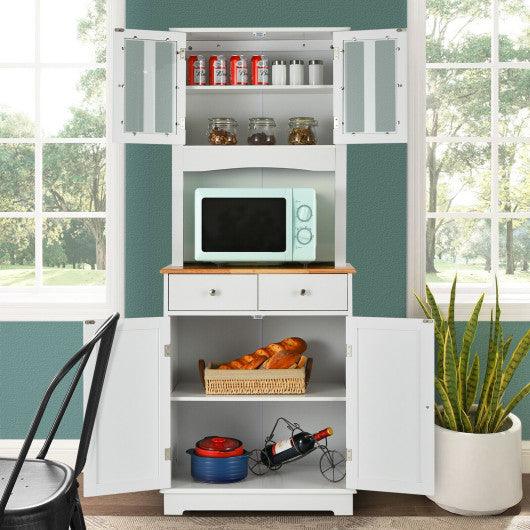 Kitchen Pantry Cabinet with Wood Top and Hutch-White at Set Shop and Smile