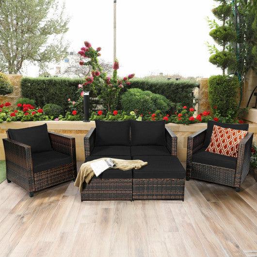 5 Pieces Patio Cushioned Rattan Furniture Set-Black at Set Shop and Smile